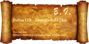 Behalik Immakuláta névjegykártya